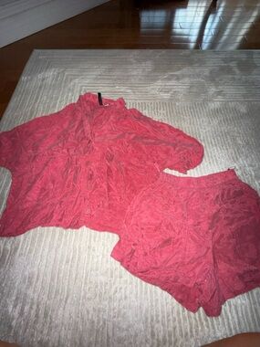 Button-Up Top and Matching Shorts Set in Coral Pink